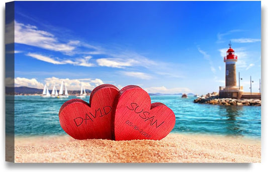 IPIC - Beach Lovers, Personalized Artwork with Names and Date on, Customized Gift for Anniversary,Wedding,Birthday and Holidays. 30x20