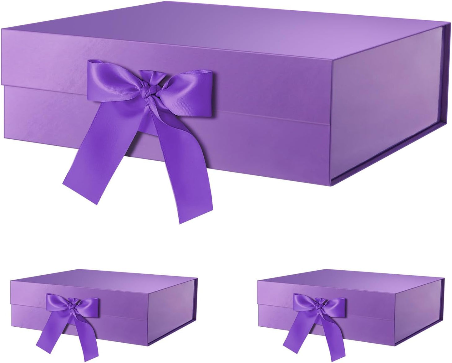 GREEN BEAN 3 Extra Large Gift Boxes with Lids for Present 16.3x14.2x5 Inches, Purple Magnetic Gift Boxes with Ribbon for Clothes and Large Gifts (Glossy Purple)