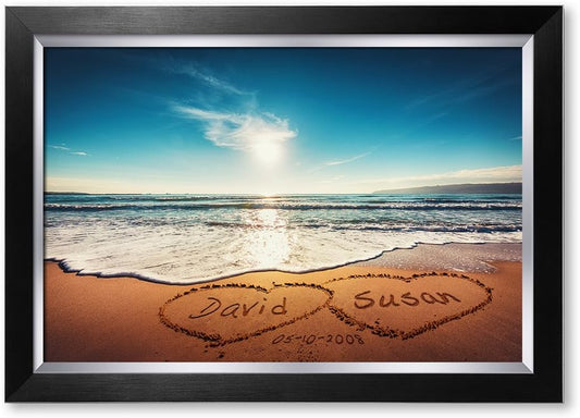 IPIC - Heart in Heart, Personalized Artwork with Names and Date on, Customized Gift for Anniversary,Wedding,Birthday and Holidays. Picture size: 24x16, Framed Size: 27x19
