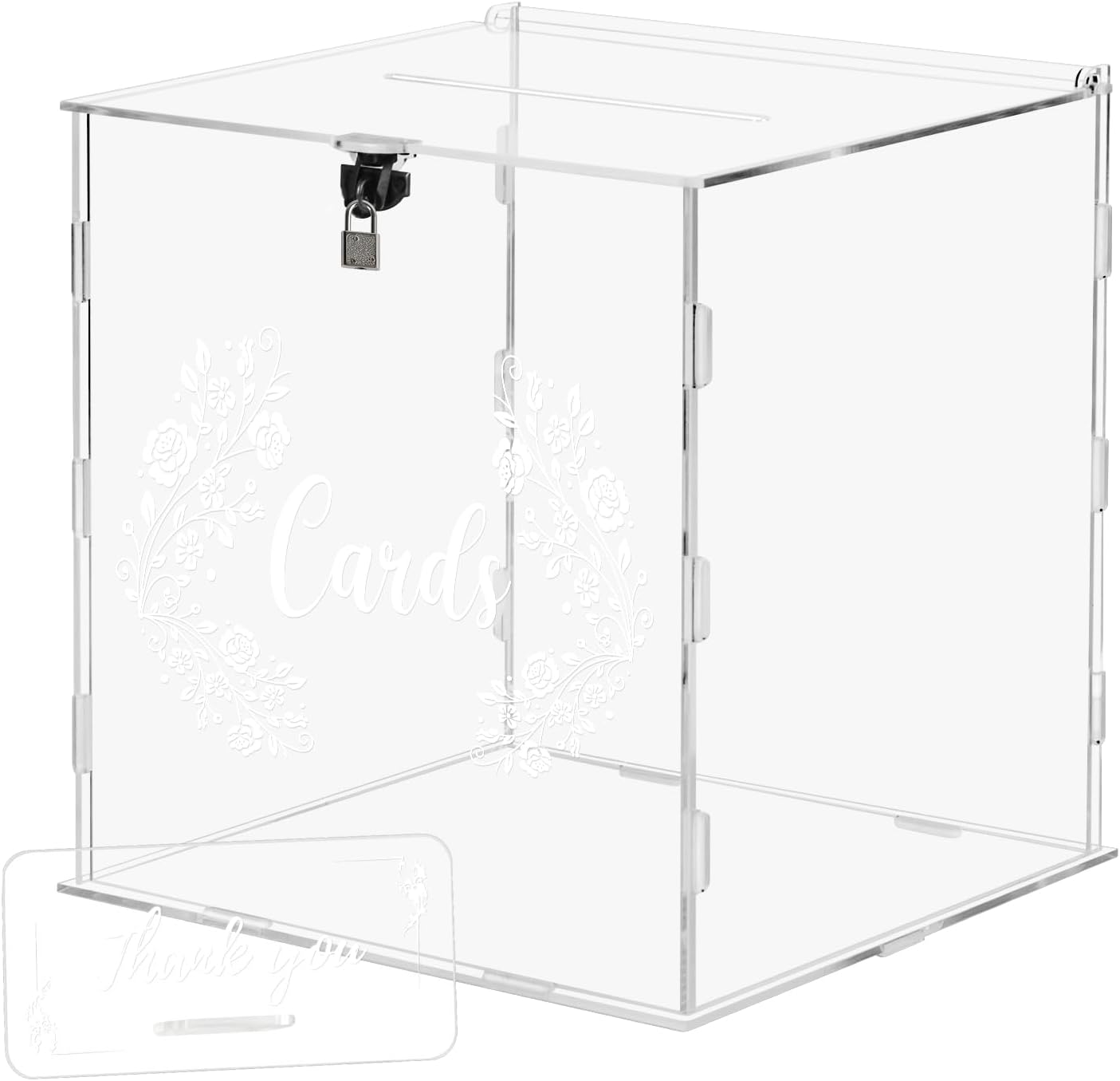 Clear Wedding Card Box with Lock, Acrylic Gift Card Box for Wedding Reception, Money Post Gift Boxes Holder with Lock and Thank You Sign for Party Reception Anniversary Bridal Baby Shower Decorations