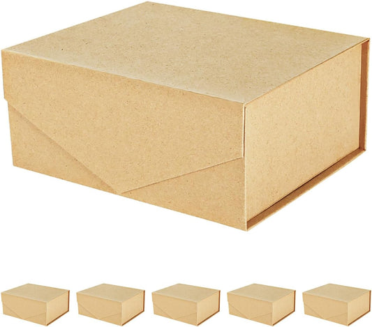 PACKHOME 6 Gift Boxes 9x6.5x3.8 Inches, Rectangle Collapsible Boxes with Magnetic Lids for Gift Packaging (Kraft)
