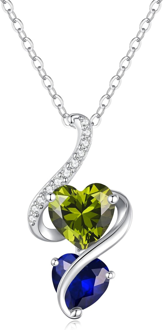 LOUISA SECRET Unique Double Heart Necklace Gifts for Wife Women, 925 Sterling Silver Tiny Birthstone Pendant Jewelry Gift for Her Girlfriend Mom Valentine's Day Anniversary Mother's Day Birthdays & Christmas