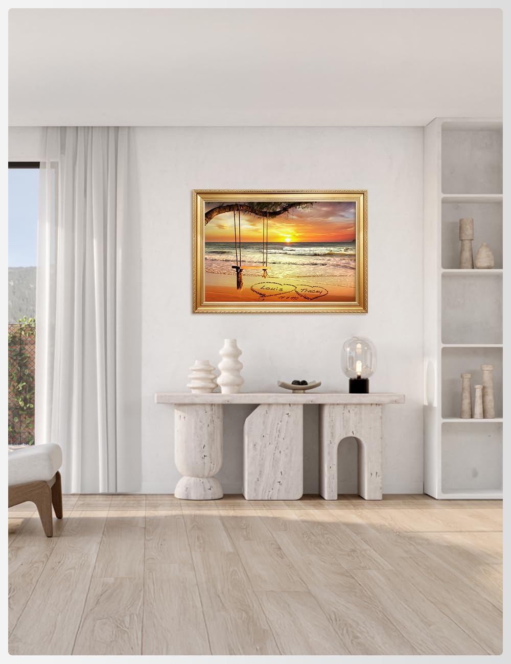 IPIC - "Eternal Love Personalized Canvas Wall Art, Custom Beach Sunset Scene with Solid Wood Frame, A Personalized Gift with Name and Date for Couple, Wedding, or Anniversary
