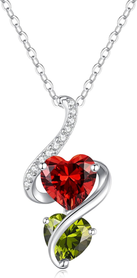 LOUISA SECRET Unique Double Heart Necklace Gifts for Wife Women, 925 Sterling Silver Tiny Birthstone Pendant Jewelry Gift for Her Girlfriend Mom Valentine's Day Anniversary Mother's Day Birthdays & Christmas