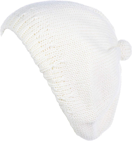 BYOS Womens Winter Cozy Cable Fleece Lined Knit Beret Beanie Hat (Set Available)