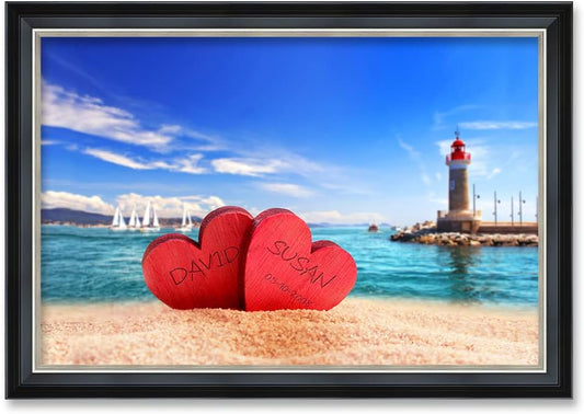 IPIC - Beach Lovers, Personalized Ideal Gift Custom Framed Wall Art with Names and Date, Giclee Prints with Solid Wood Frame, Unique and Memorable Present. Wall Art for Home Decor.