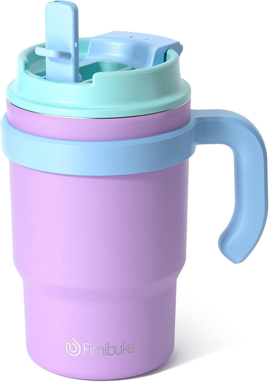 Fimibuke Kids Insulated Tumbler with Handle & Straw - 16oz Leak Proof Toddler Tumbler with Sip/Swig 2-in-1 Lid, BPA FREE 18/8 Stainless Steel Kids Water Bottle Drinking Cups Travel Mugs for Boys Girls
