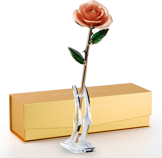 24K Gold Dipped Real Rose – Handpicked Real Rose Preserved in 24K Gold – Sweet, One-of-a-Kind Romantic Gift for Her – Ideal for Birthday, Anniversary, Mother’s Day, Valentine’s Day (Pink)