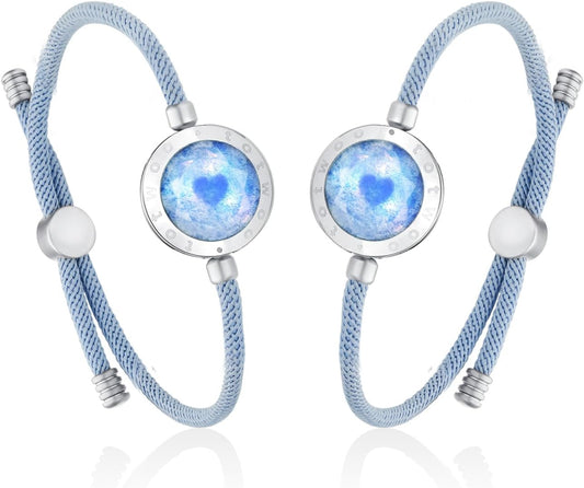 Long Distance Touch Bracelets, Light up & Vibration for Love - Pair of Couples Bracelets Long Distance Relationship Gifts for Girlfriend, Mother-Daughter, Sisters Bluetooth APP Set Up Pairing Jewelry