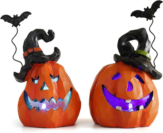 Hodao halloween Resin Pumpkin Duo Set decorations Elevate Your fall season Decor with Woodcarving-inspired Design-Pumpkin decor for garden or indoor home Add festive flair to your space (orange set 2)