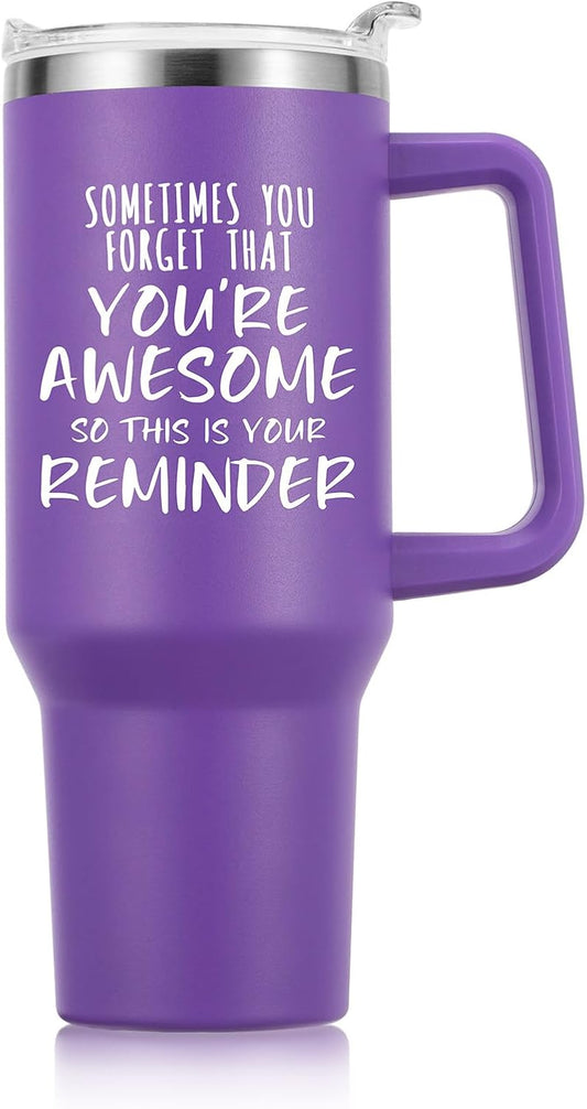 NOWWISH Gifts for Women, Sometimes You Forget You're Awesome 40 oz Tumbler with Handle and Straw, Birthday Gifts for Her Mom Wife Girlfriend and Sister - Purple
