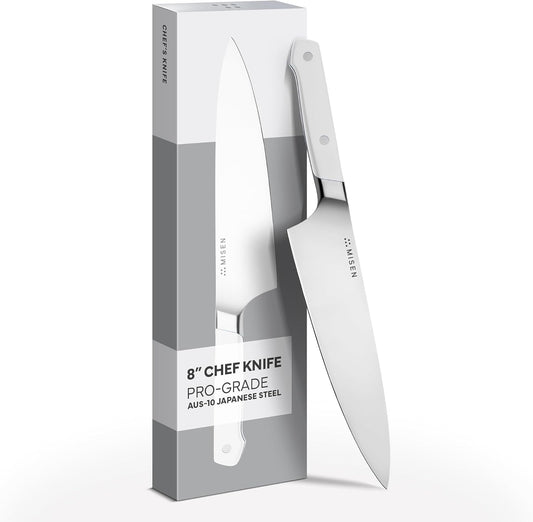 Misen 8" Chef Knife – High Carbon Japanese AUS-10 Stainless Steel – Hybrid German & Japanese Blade – Precision Kitchen Knife for Professionals & Home Cooks – Ultimate Cutting Performance - White