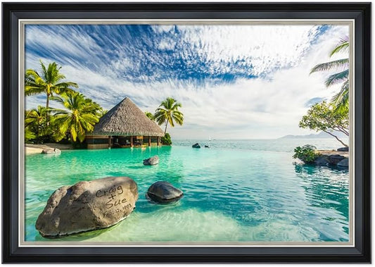 IPIC - "Tropical Memories Personalized Framed Wall Art, Custom Beach Canvas Print with Solid Wood Frame, A Personalized Gift with Name and Date for Couple, Wedding, or Anniversary