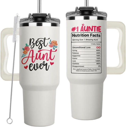 Vivulla68 Best Aunt Ever Tumbler 40Oz With Handle, Aunty Gifts from Niece Nephew, Best Auntie Ever Present, Aunty Cup, Funny Drinking Cups Ideas For Her, Gift for Auntie