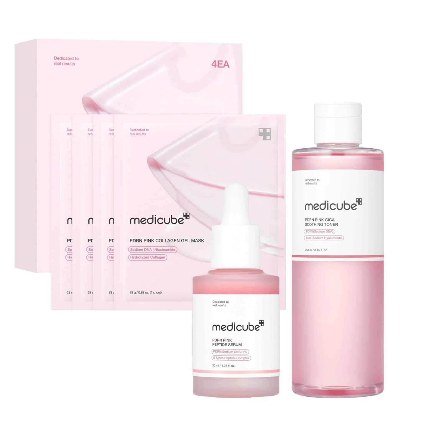 medicube Salmon DNA PDRN Pink Trio Set: Salmon DNA PDRN Pink Peptide Serum and Salmon DNA PDRN Pink CICA Soothing Toner and Salmon DNA PDRN pink collagen jelly gel mask (4ea)