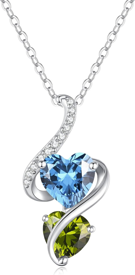 LOUISA SECRET Unique Double Heart Necklace Gifts for Wife Women, 925 Sterling Silver Tiny Birthstone Pendant Jewelry Gift for Her Girlfriend Mom Valentine's Day Anniversary Mother's Day Birthdays & Christmas