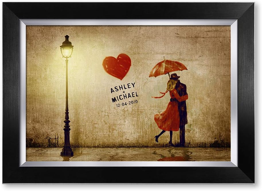 IPIC - Our First Kiss Personalized Framed Artwork for Romantic Anniversary and Wedding gifts; Picture size: 18x12, Framed Size: 21x15