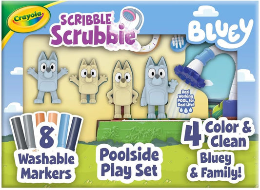 Crayola Scribble Scrubbies Bluey Poolside Playset (4ct), Colorable Bluey Toys for Kids, Washable Coloring Gift for Toddlers, Ages 3+