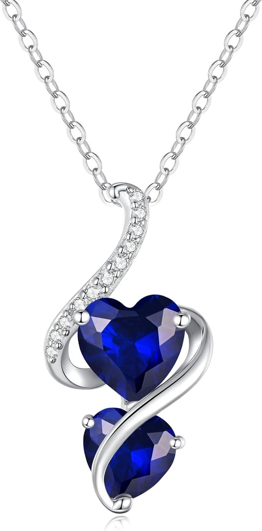 LOUISA SECRET Unique Double Heart Necklace Gifts for Wife Women, 925 Sterling Silver Tiny Birthstone Pendant Jewelry Gift for Her Girlfriend Mom Valentine's Day Anniversary Mother's Day Birthdays & Christmas