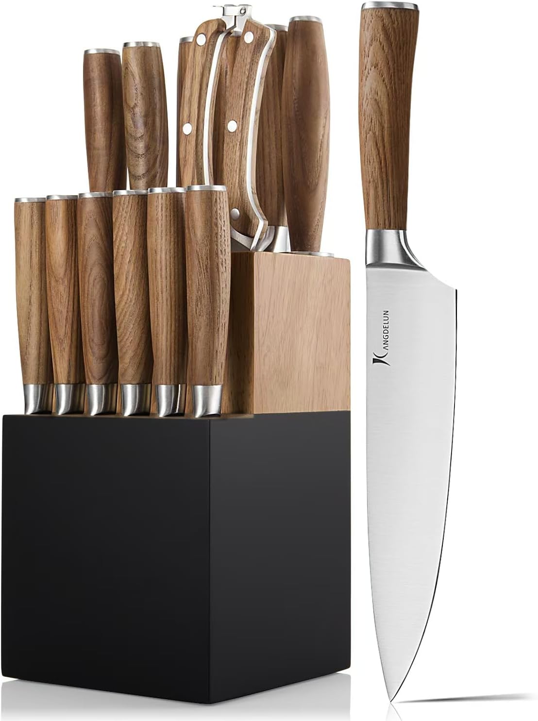 Natura Series 15 PCS Knife Block Set, Ultra Sharp High Carbon Stainless Steel with Wooden Handle