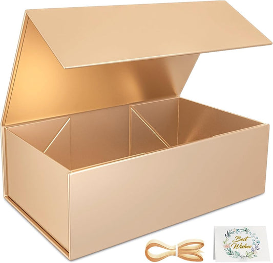 Rose Gold Gift Box, 9.5x6x3'' Gift boxes for Presents with Lids Magnetic Closure Rectangle Collapsible for Bridesmaid Proposal Box, Wedding, Christmas, Halloween, Birthday Gift Packging