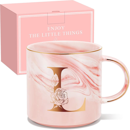 Personalized Gifts for Women Coffee Mug, Initial Customized Gift Monogrammed A-Z Coffee Mug 12 OZ, Christmas Anniversary Birthday Gifts for Women Mom Grandma Friend Sister Wife(L)