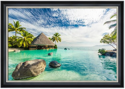 IPIC - "Tropical Memories Personalized Framed Wall Art, Custom Beach Canvas Print with Solid Wood Frame, A Personalized Gift with Name and Date for Couple, Wedding, or Anniversary