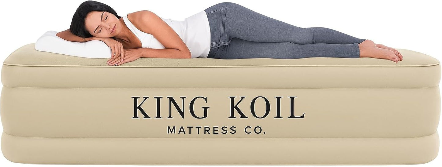 King Koil Luxury California King Air Mattress with Built-in Pump for Home, Camping & Guests - 20” King Size Inflatable Airbed Luxury Double High Adjustable Blow Up Mattress, Durable Waterproof