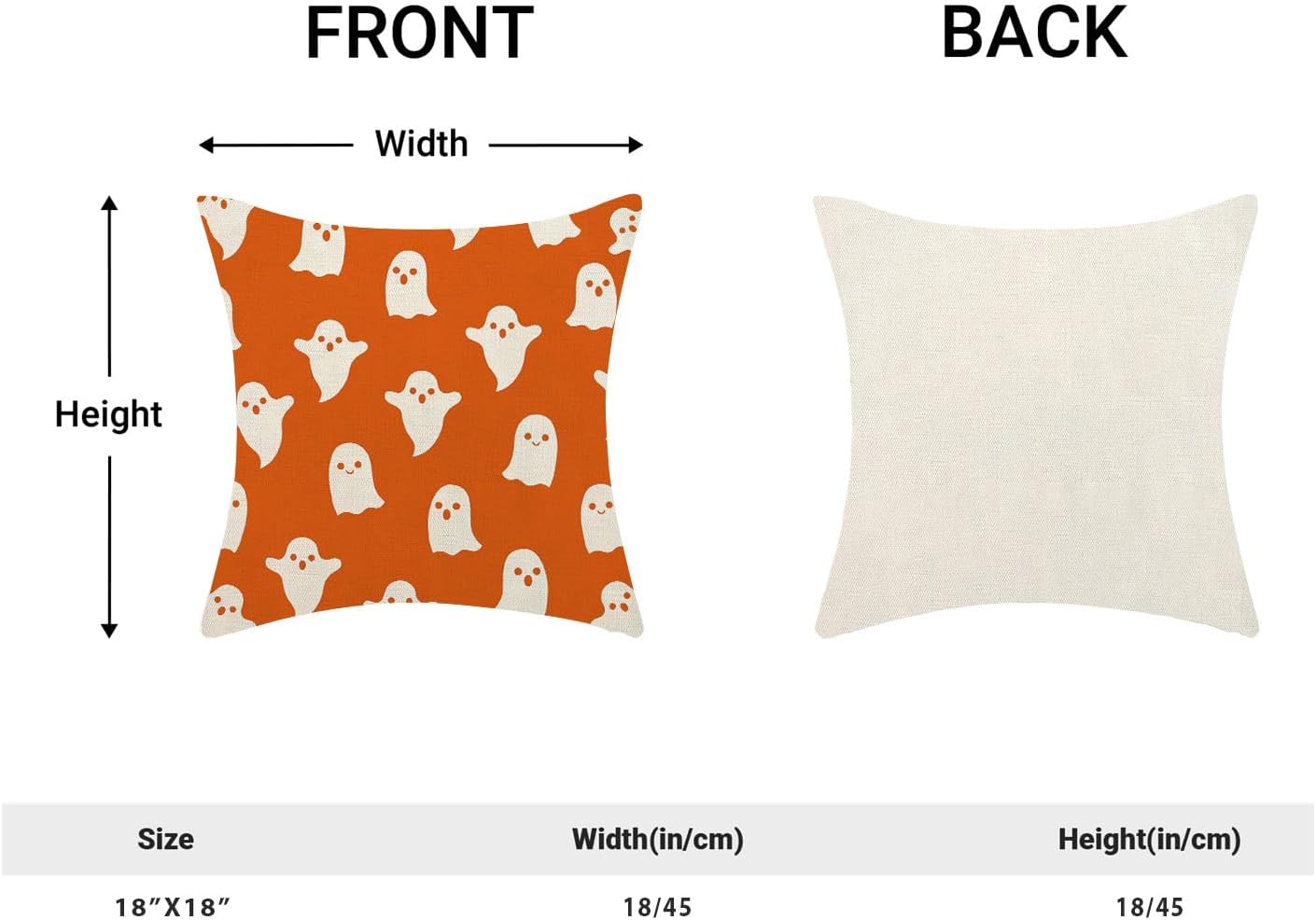 Halloween Pillow Covers Set of 2 - 18x18 Orange Cute Ghost Throw Pillow Covers for Decorative Linen Cushion Case for Home Couch Sofa Outdoor Decor
