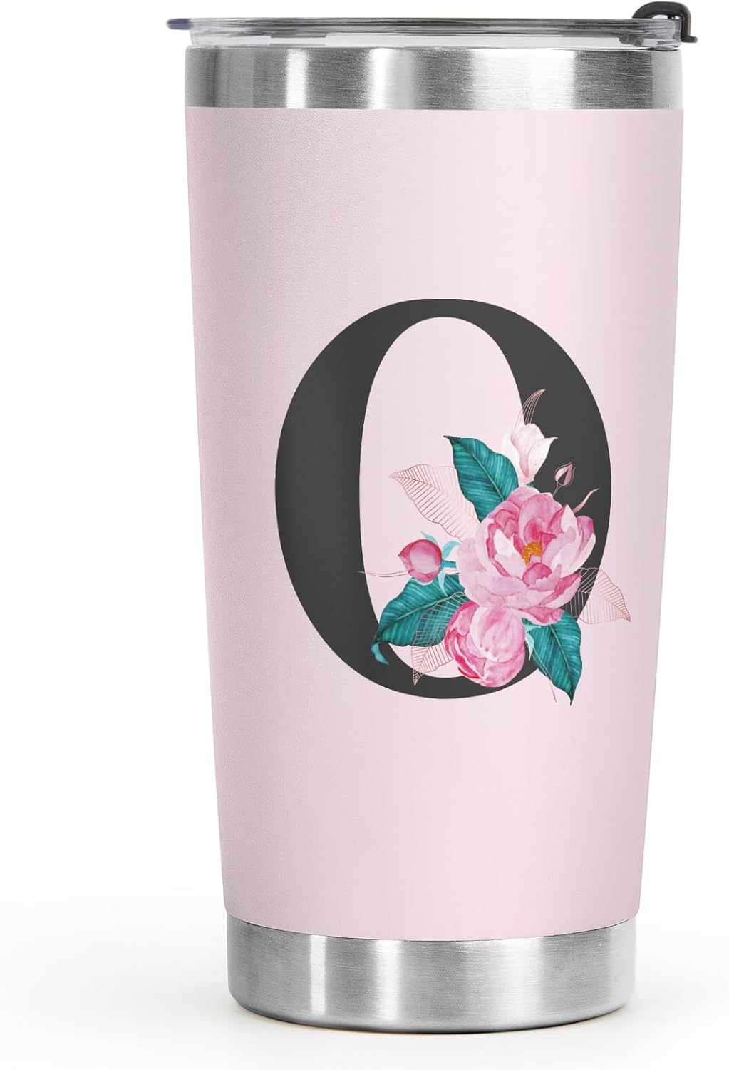 Shqiueos Initial Monogrammed Gifts for Women, 20 Oz Insulated Tumbler With Lid, Stainless Steel Vacuum Pink Cup, Personalized Christmas, Wedding, Birthday Gifts for Her Friends Mom Sister