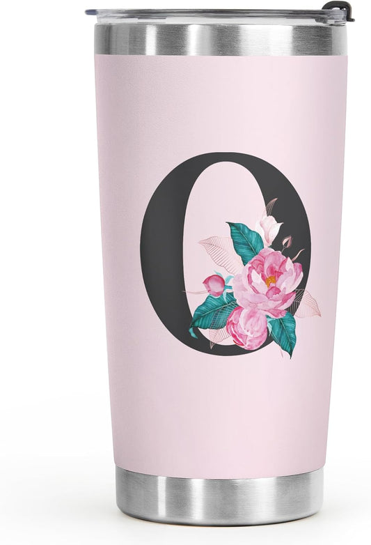Shqiueos Initial Monogrammed Gifts for Women, 20 Oz Insulated Tumbler With Lid, Stainless Steel Vacuum Pink Cup, Personalized Christmas, Wedding, Birthday Gifts for Her Friends Mom Sister