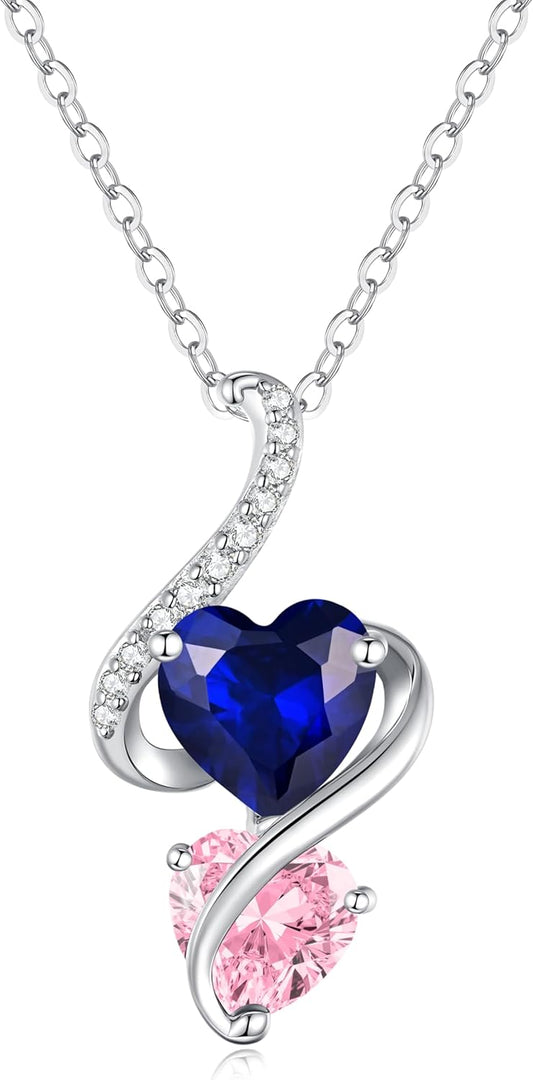 LOUISA SECRET Unique Double Heart Necklace Gifts for Wife Women, 925 Sterling Silver Tiny Birthstone Pendant Jewelry Gift for Her Girlfriend Mom Valentine's Day Anniversary Mother's Day Birthdays & Christmas
