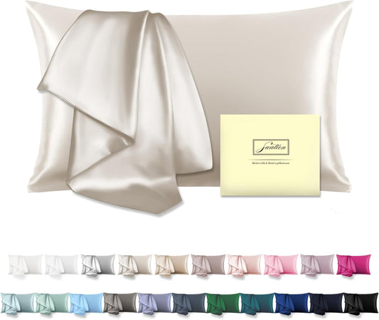 Mulberry Silk Pillow Cases for Hair and Skin King Size Silk Pillowcase with Zipper Soft Breathable Smooth Cooling Satin Silk Pillow Covers for Sleeping (Beige,20"X 36",1Pcs)