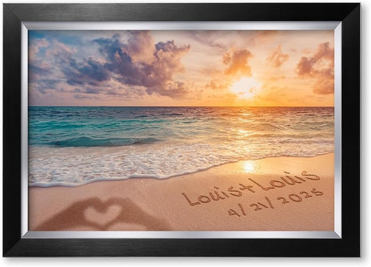 IPIC - "Forever Together Personalized Framed Wall Art, Custom Beach Scene with Name and Date in Sand, A Personalized Gift for Couple, Wedding, or Anniversary, Coastal Home Decor, Ready to Hang