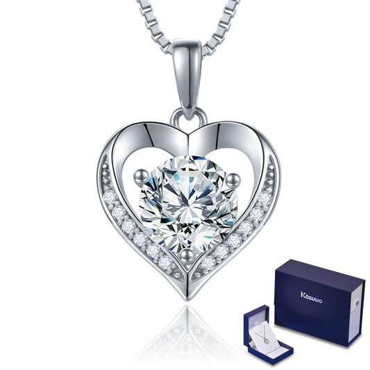 Moissanite Necklace for Women 1.0ct D Color,18K White Gold Plated Sterling Silver Heart Necklace, Anniversary Gifts for Women, Making It A Perfect Gift for Your Wife, Girlfriend Mom