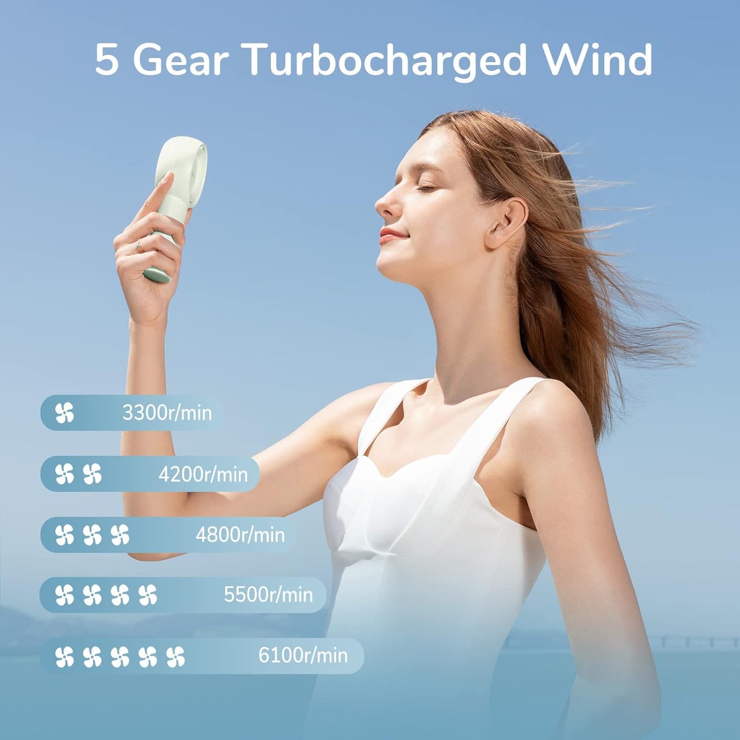 JISULIFE Portable Handheld Turbo Fan [16H Max Cooling Time], 4000mAh USB Rechargeable Personal Battery Operated Lash Small Pocket Fan with 5 Speeds for Travel/Outdoor/Vacation/Concerts - Green
