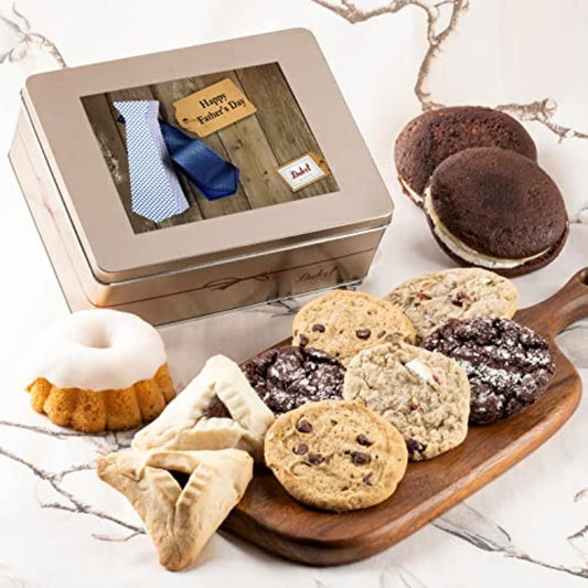 Dulcet Gift Baskets Happy Father’s Day Tasteful Treats Tin Gift Basket Filled with Gourmet Bakery Goods Ideal Gift Idea for, Husband, Boyfriend, Dad, Grandfathers, Boss, Son, or Coworker
