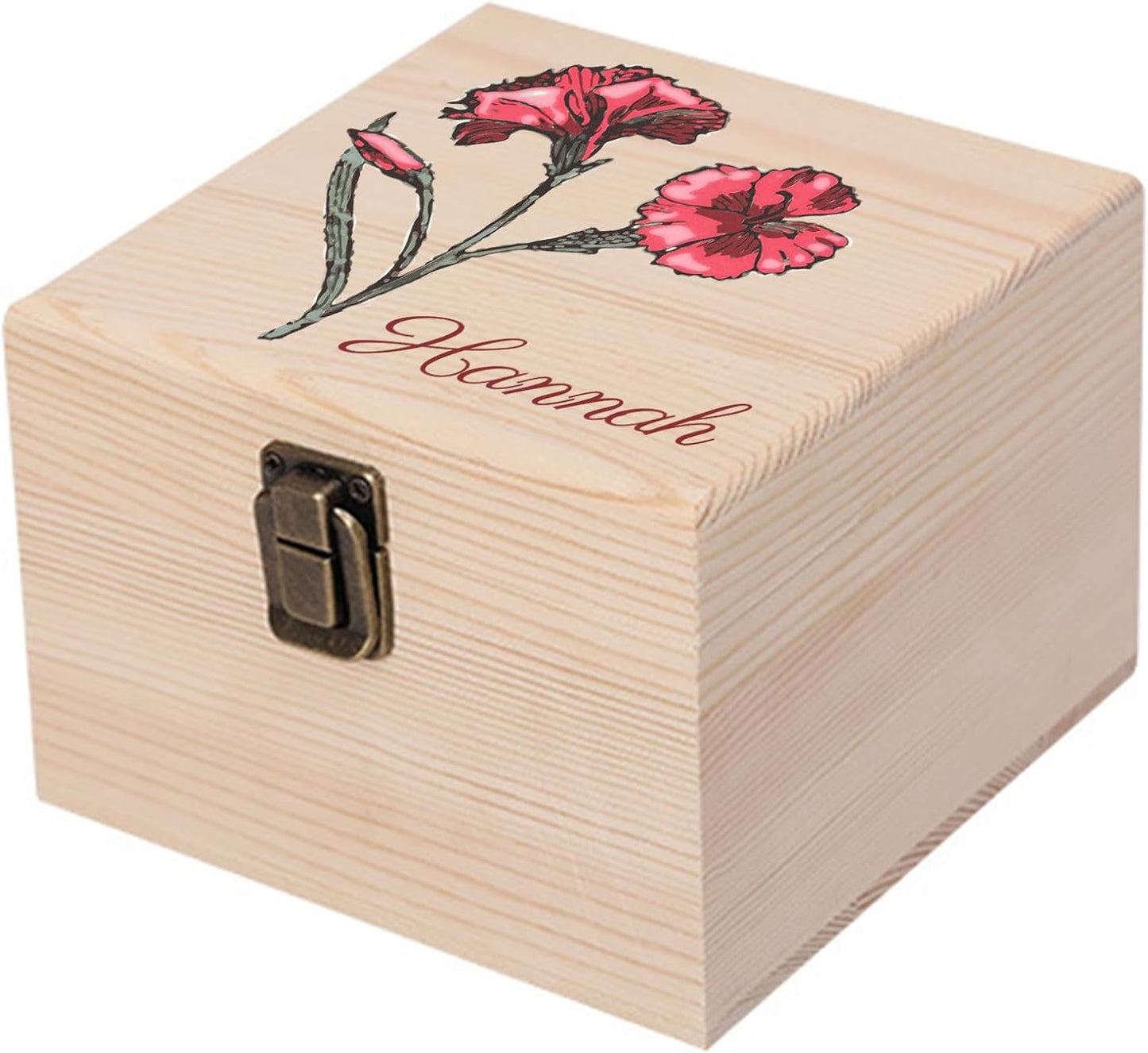 Personalized Wooden Keepsake Memory Box with Birth Flower & Name, Custom Wood Decorative Storage Box with Lids Customized Christmas Gift Box for Women Teen Girls Mom Birthday Gifts