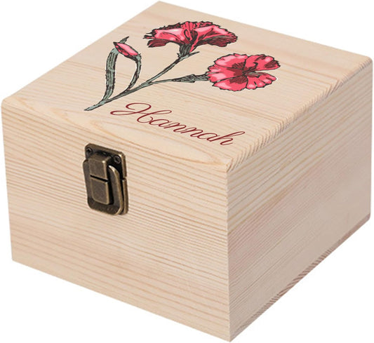 Personalized Wooden Keepsake Memory Box with Birth Flower & Name, Custom Wood Decorative Storage Box with Lids Customized Christmas Gift Box for Women Teen Girls Mom Birthday Gifts