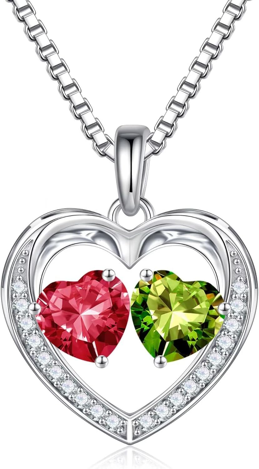 Iefil Birthstone Jewelry for Women - 925 Sterling Silver Birthstone Necklace, Anniversary Birthday Gifts for Women, Jewelry Gifts for Her Wife Mom Daughter