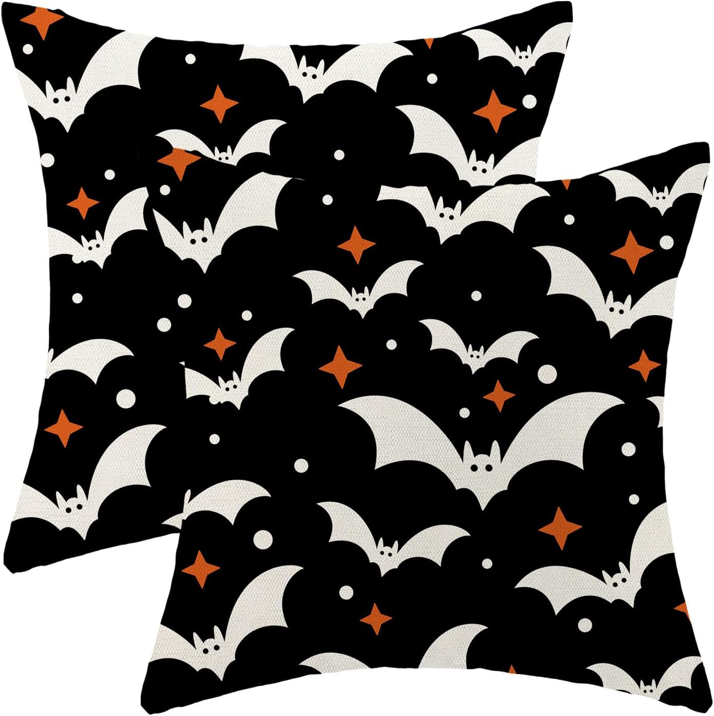 Halloween Pillow Covers 18x18 Pack of 2 Black Beige Bat Throw Pillow Covers Outdoor Decor,Autumn Halloween Decoration Black Pillowcase Farmhouse Linen Decorative Cushion Case for Sofa Couch