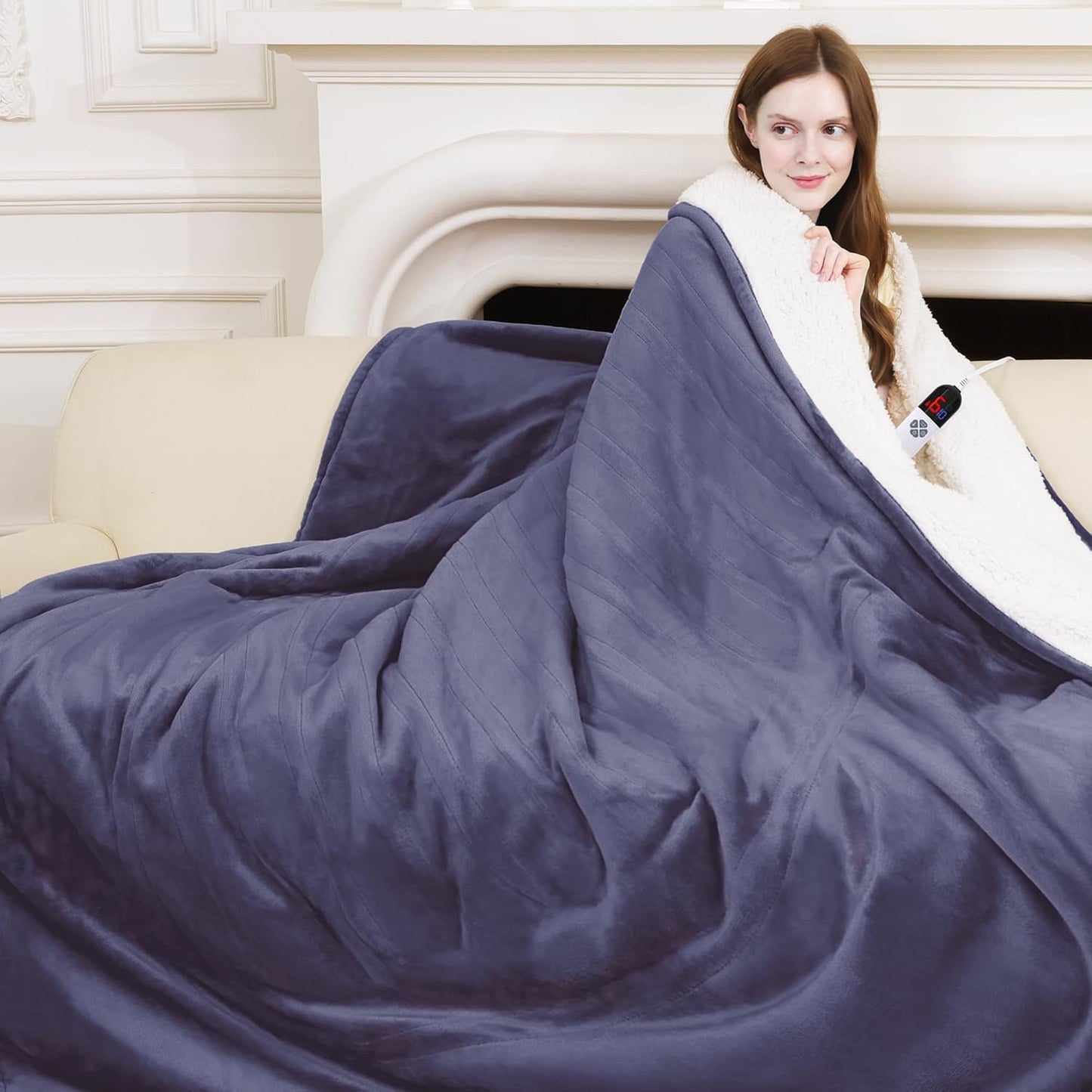 Electric Blanket Full 72"x84" - Fluffy Ultra Soft Flannel Heated Blanket Full Size with 6 Heating Levels & 10 Hours Adjustable Timer, Fast Heating & Heated Lap Blanket for Office(Ash Violet)