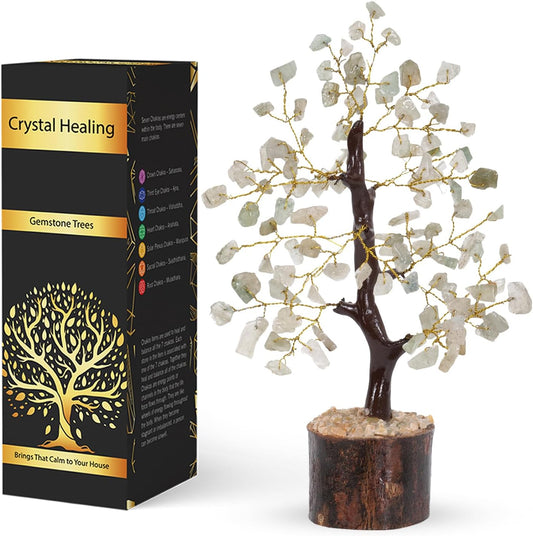 NARIBABU Green Jade Crystal Tree (7–8 Inch, 100 Chips) – Handmade Gemstone Tree with Raw Stones & Golden Wire – Gift for Her, Birthday Gifts for Women, Spiritual Decor, Office Desk Gift