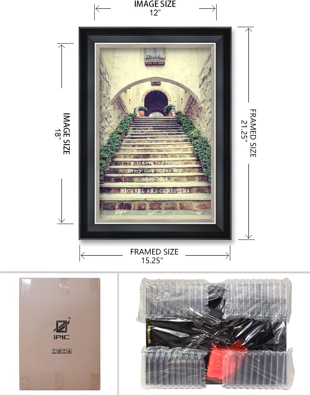 IPIC - Love You Every Step, Personalized Framed Wall Art with Names and Date on, Giclee Prints with Solid Wood Frame, Customized Gift and Memorial Gifts for Wedding Anniversary.