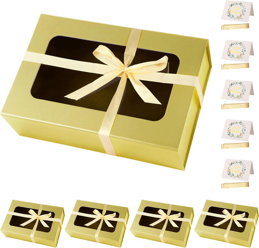 Gold Large Gift Boxes with Window, 13.5"x9"x4.3" Bridesmaid Boxe for Gift Giving,Birthday Gift Box with Magnetic,Closure Lid Gift Boxes for Presents,Cute Boxe,Luxury for Gift Packaging,Gift Box for Wrapping Gifts