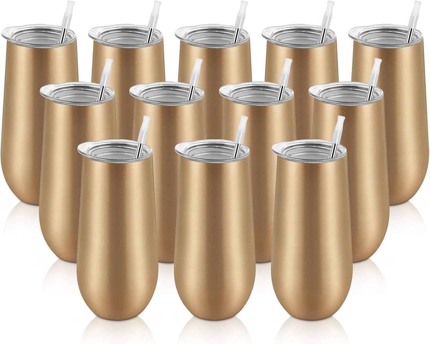Lifecapido 12 Pack Stemless Champagne Tumblers, 12oz Insulated Stainless Steel Flute Glass for Birthday Party Wedding Christmas (Gold)