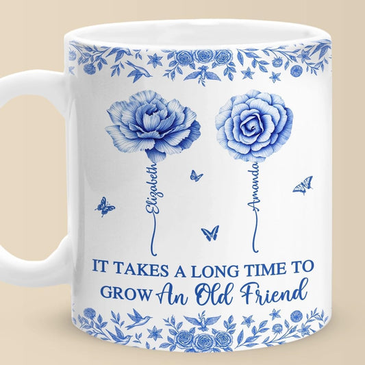 DOPTIKA It Takes A Long Time to Grow An Old Friend Coffee Mug, Personalized Friend Mug, Best Friend Birthday Gifts For Women, Bestie Gifts For Women, Bestie Coffee Mug, Custom Toile De Jouy Cup