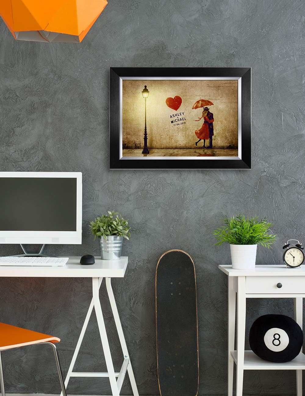 IPIC - Our First Kiss Personalized Framed Artwork for Romantic Anniversary and Wedding gifts; Picture size: 18x12, Framed Size: 21x15