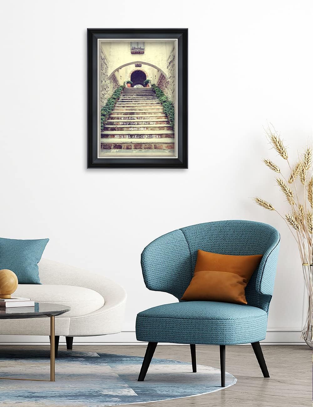IPIC - Love You Every Step, Personalized Framed Wall Art with Names and Date on, Giclee Prints with Solid Wood Frame, Customized Gift and Memorial Gifts for Wedding Anniversary.