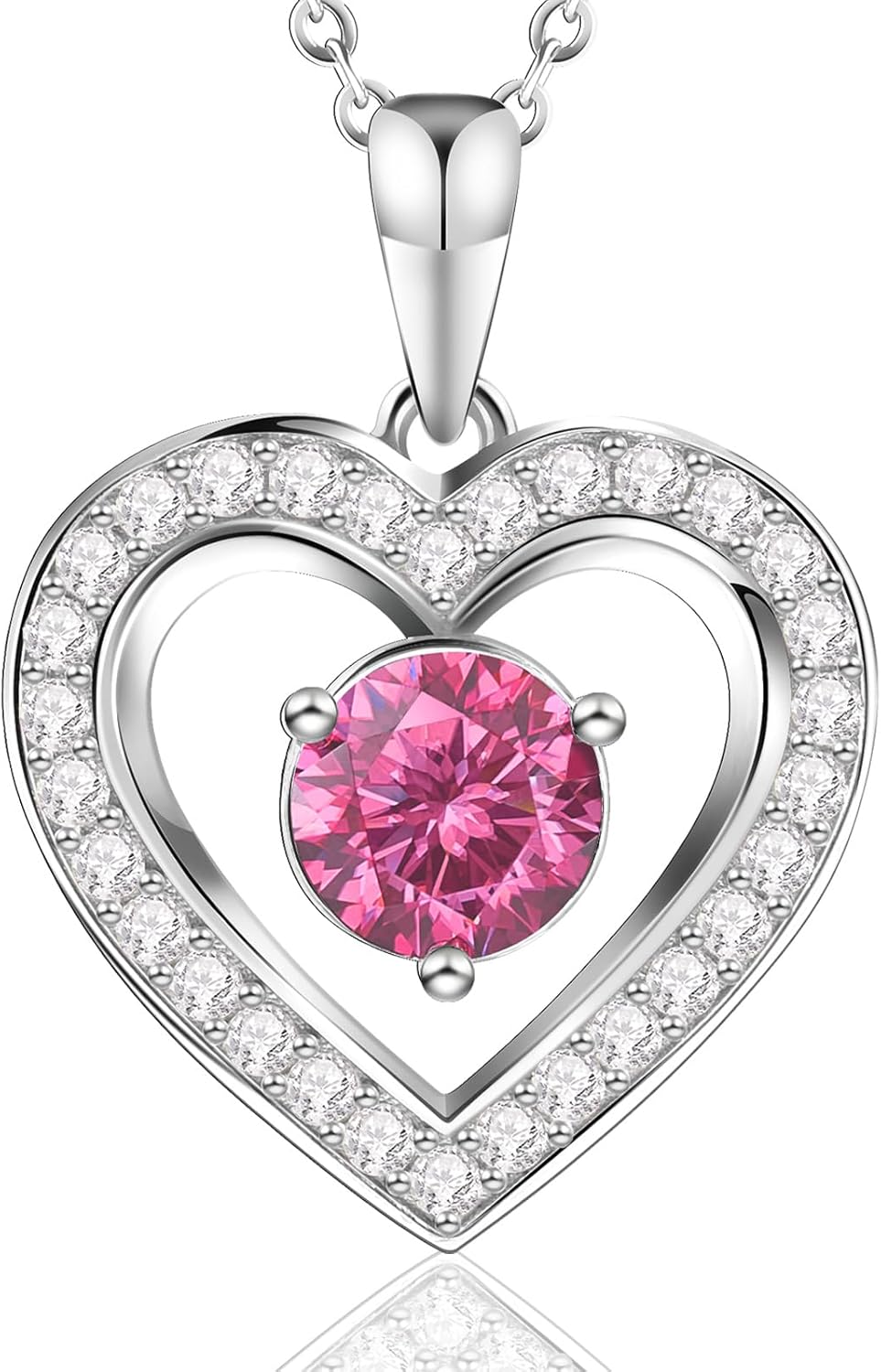 Full Moissanite Heart Necklace - No CZ! 2ct Vibrant Birthstone & 30 White Gems | 12 Month Gifts for Wife, Mom, Her | Anniversary, Valentine's Day, Mother's Day Jewelry